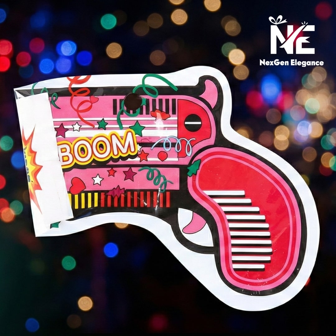 Single colorful party popper air blaster gun toy for birthday and wedding celebration by NexGen Elegance.