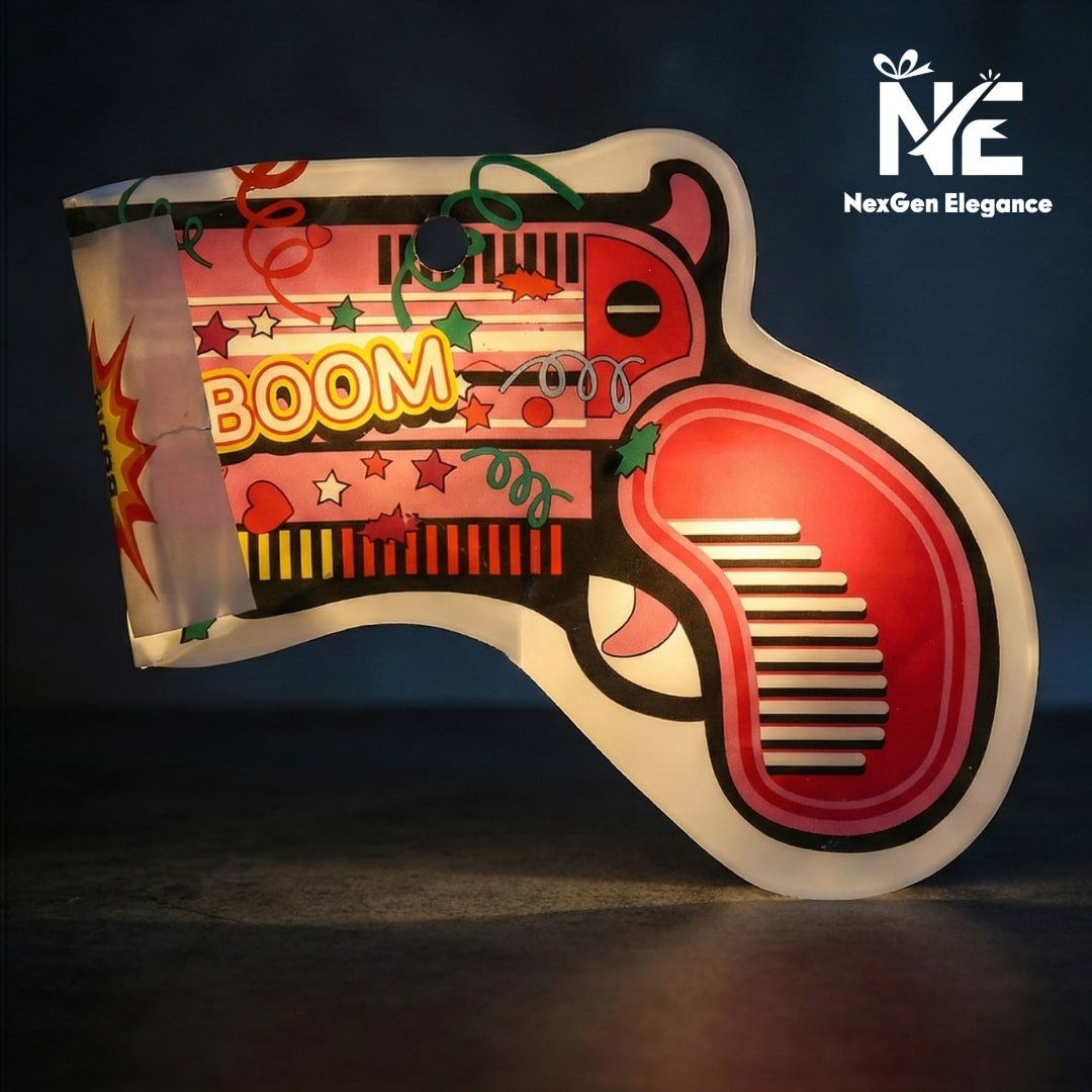 Single colorful party popper air blaster gun toy for birthday and wedding celebration by NexGen Elegance.