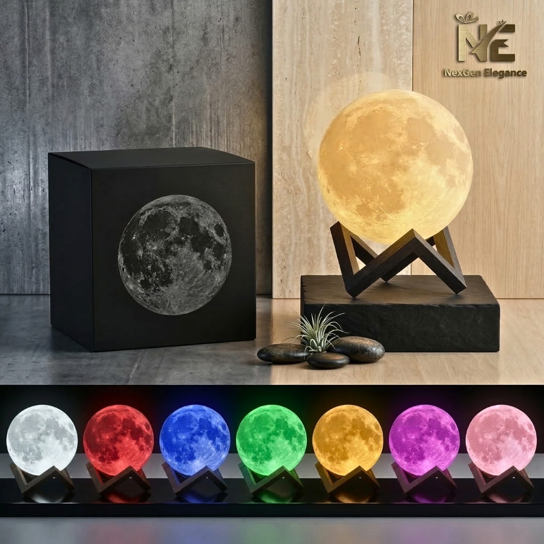 NexGen Elegance Magic Moon Lamp with premium black gift packaging.