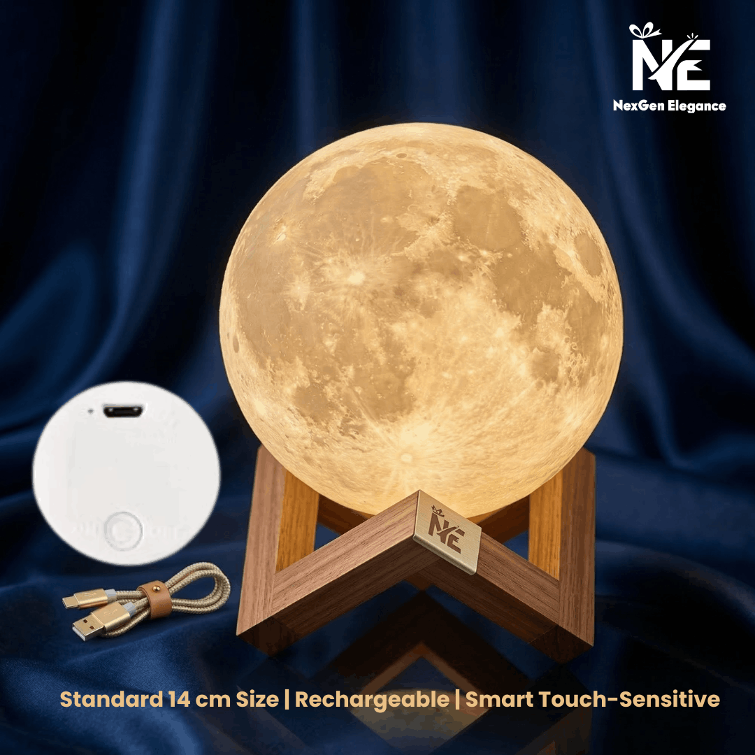 14cm rechargeable moon lamp with smart touch-sensitive sensor.